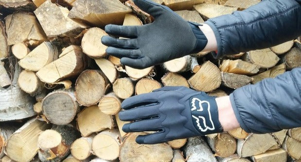 Mountain biking gloves worn outdoors