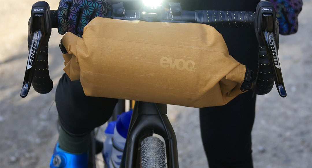 Handlebar bag mounted on a gravel bike