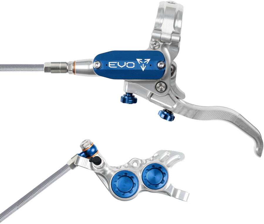 Hope EVO GR4 braided disc brake - Silver/Blue - left hand