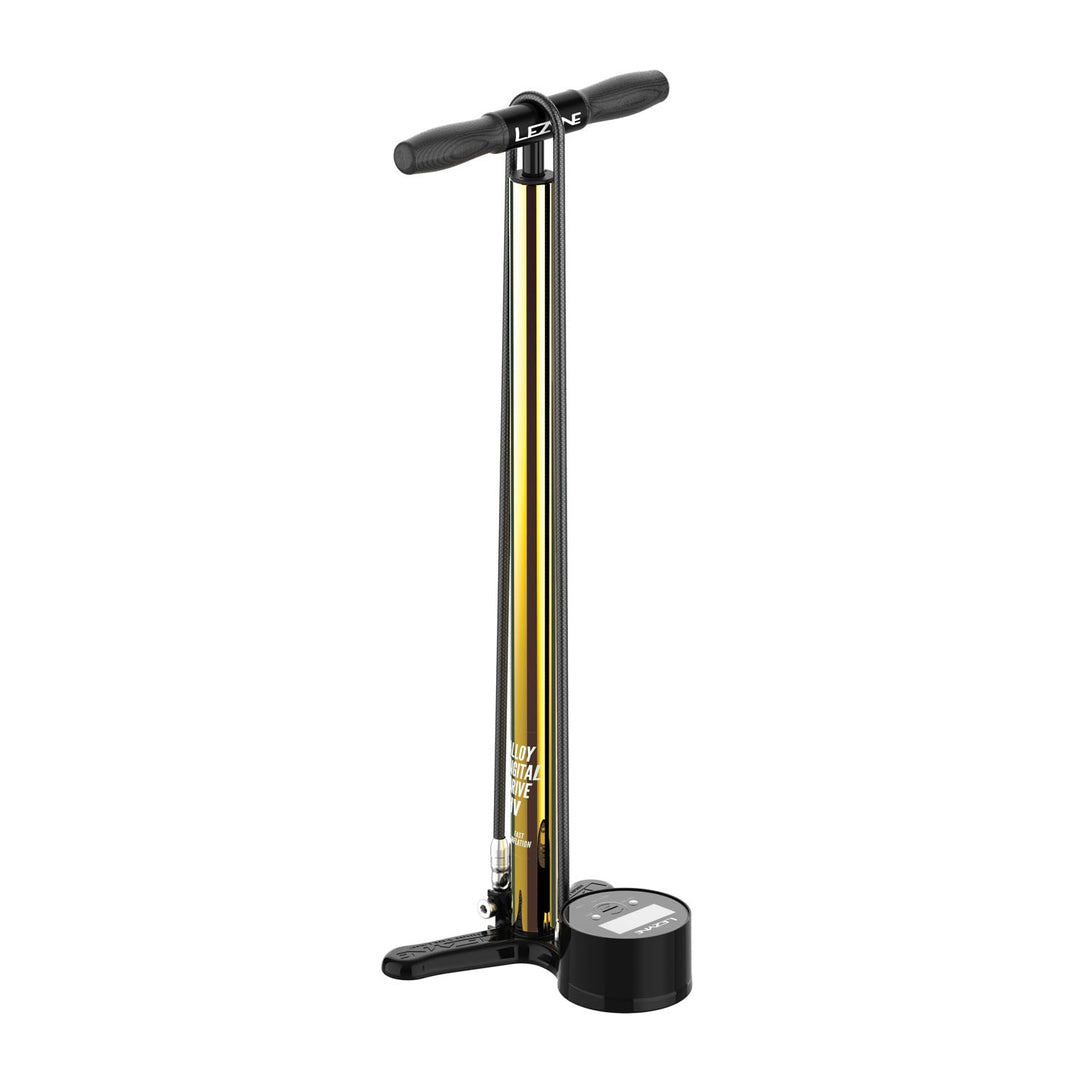 Lezyne 18K Gold Alloy HV Digital Drive 3.5 floor pump — gold finish